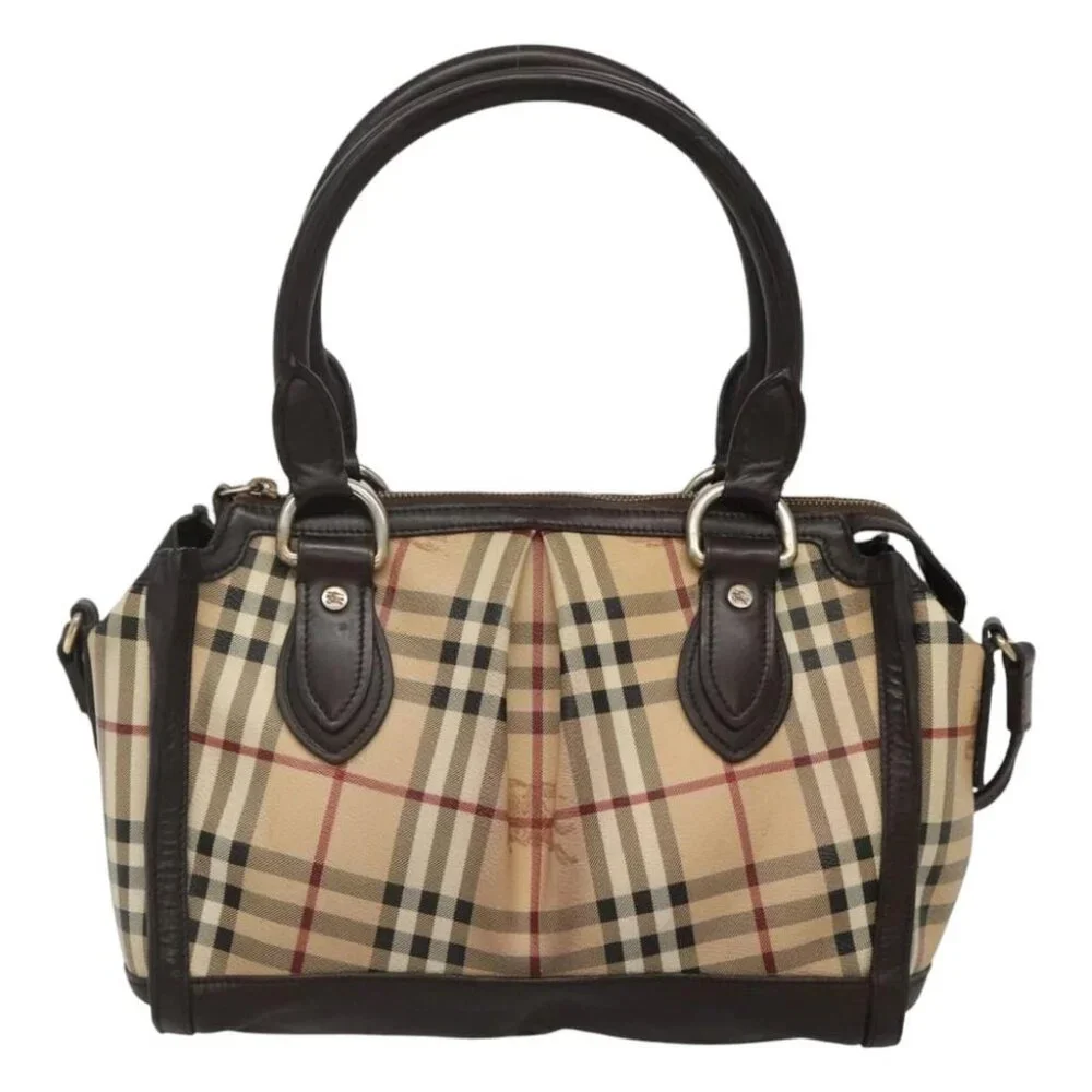 BURBERRY Nova Check Hand Bag PVC Leather 2way Beige Brown Auth 117724 - Picture 3 of 16